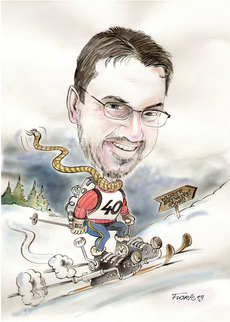 Fotokarikatur Mann auf Ski