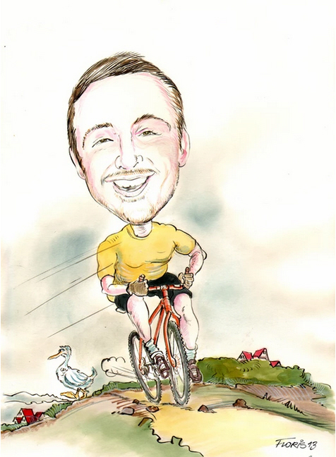 Fotokarikatur Mann mit Fahrrad